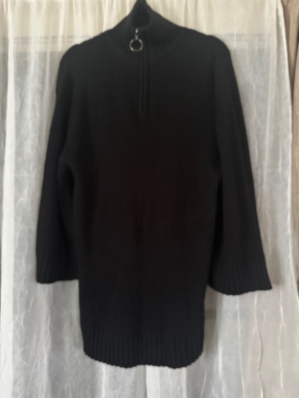 Divided Black Ribbed Mini Dress with zipper mock turtleneck